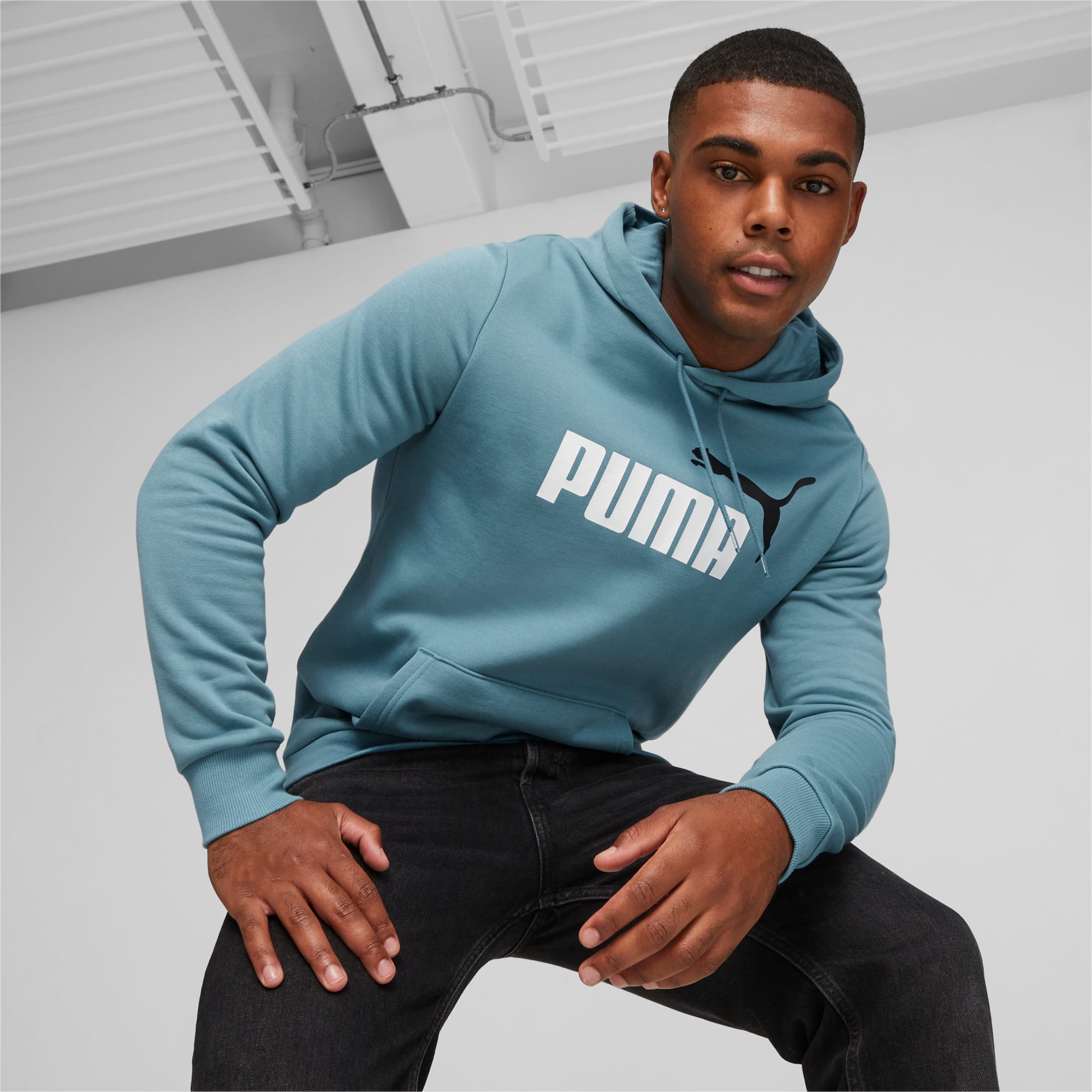 Felpa con cappuccio Essentials Big Logo bicolore da uomo PUMA